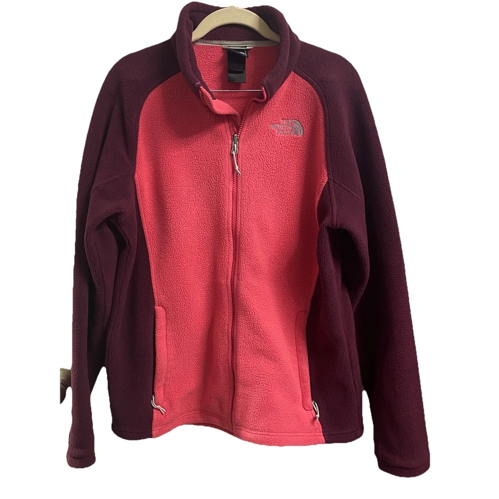 North Face Women's Two Tone Pink &Plum Full Zip Coat Fleece Jacket Pullover Sz.L